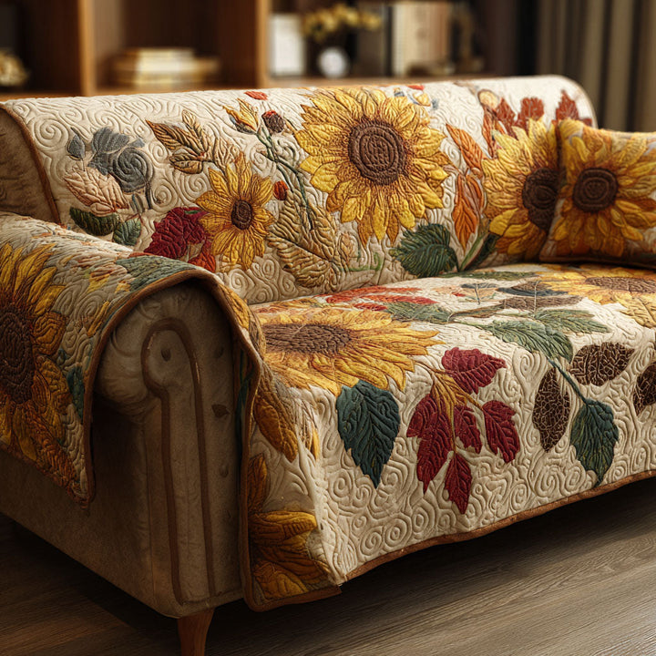 Tournesols et feuilles d’automne – Housse de canapé matelassée