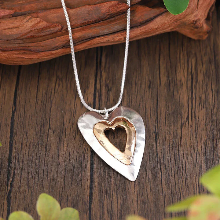 Collier avec pendentif Vintage en Argent et Or en Forme de Cœur