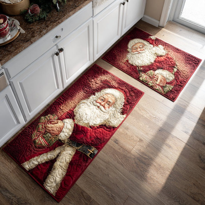 Père Noël rêveur sur fond rouge – Tapis de cuisine