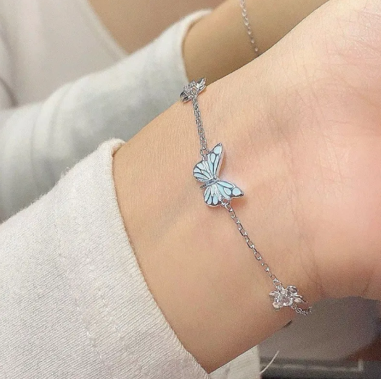 Ensemble de Collier et Bracelet avec Papillon Lumineux Bleu