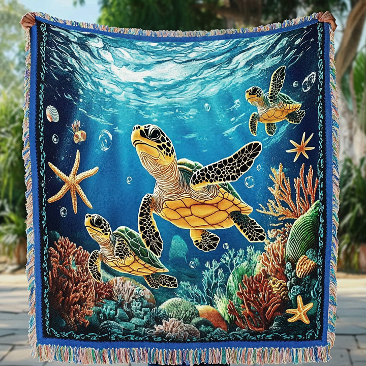 Tortues de mer sous les vagues – Jeté de canapé tissé