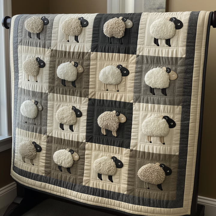 Moutons en patchwork gris – Couverture matelassée