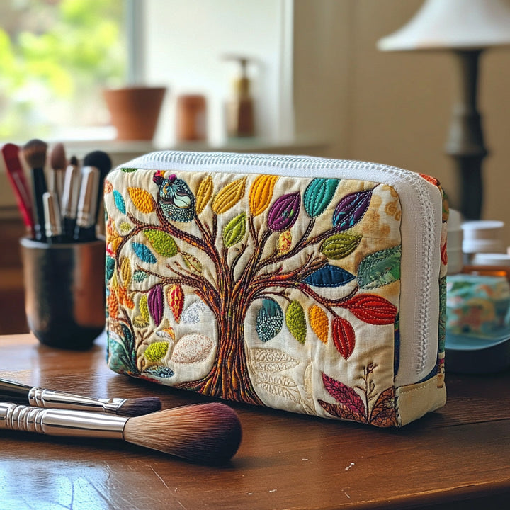 Arbre aux feuilles multicolores – Trousse de maquillage matelassée