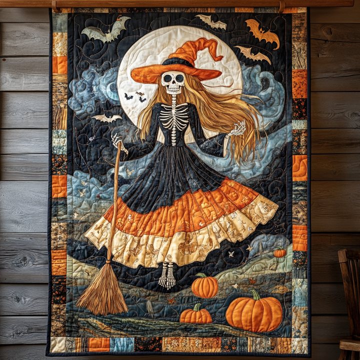 Squelette sorcière sous la pleine lune – Couverture matelassée