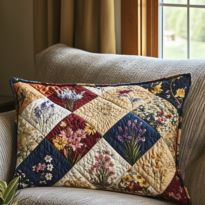 Patchwork floral en losanges – Taie d’oreiller matelassée
