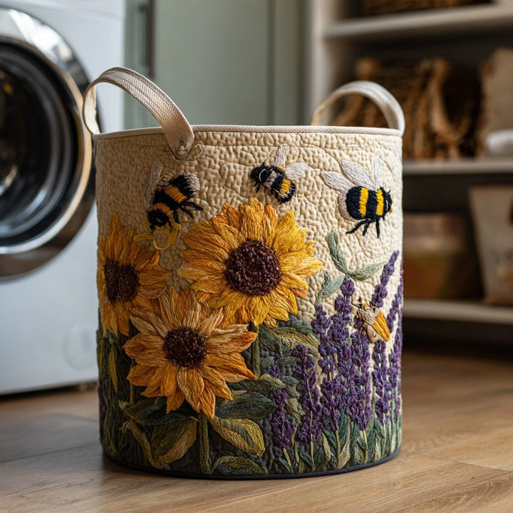 Abeilles, tournesols et lavande – Panier à linge matelassé