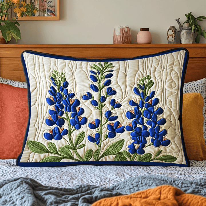Lupins bleus sur fond crème – Taie d’oreiller matelassée