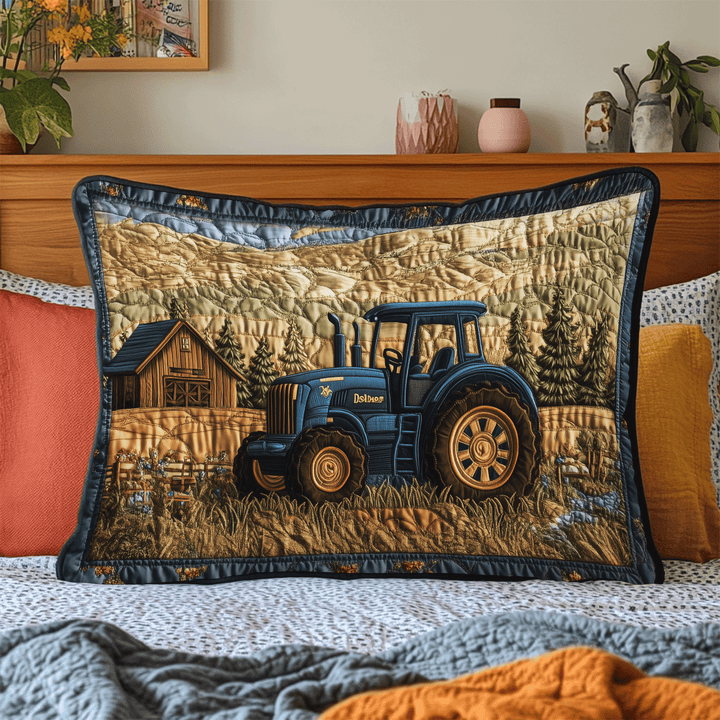 Tracteur bleu à la ferme – Taie d’oreiller matelassée