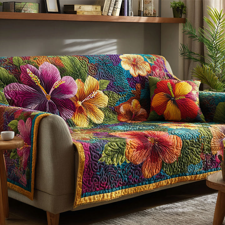 Hibiscus tropicaux éclatants – Housse de canapé matelassée