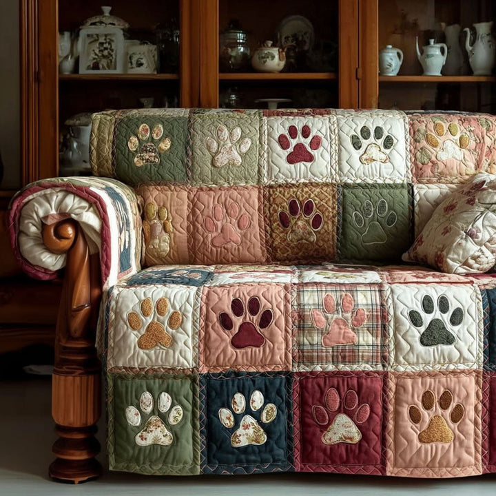 Pattes en patchwork rose poudré – Housse de canapé matelassée