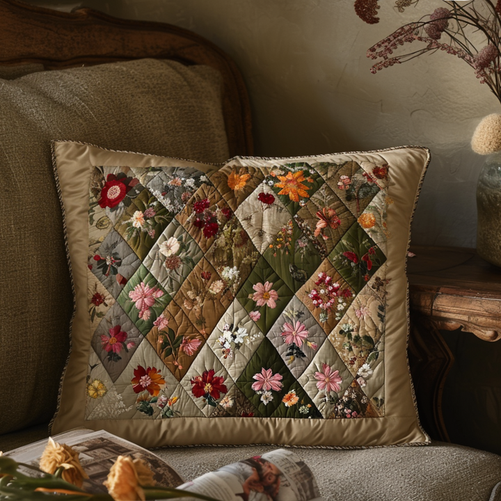Patchwork de fleurs sauvages – Taie d’oreiller matelassée