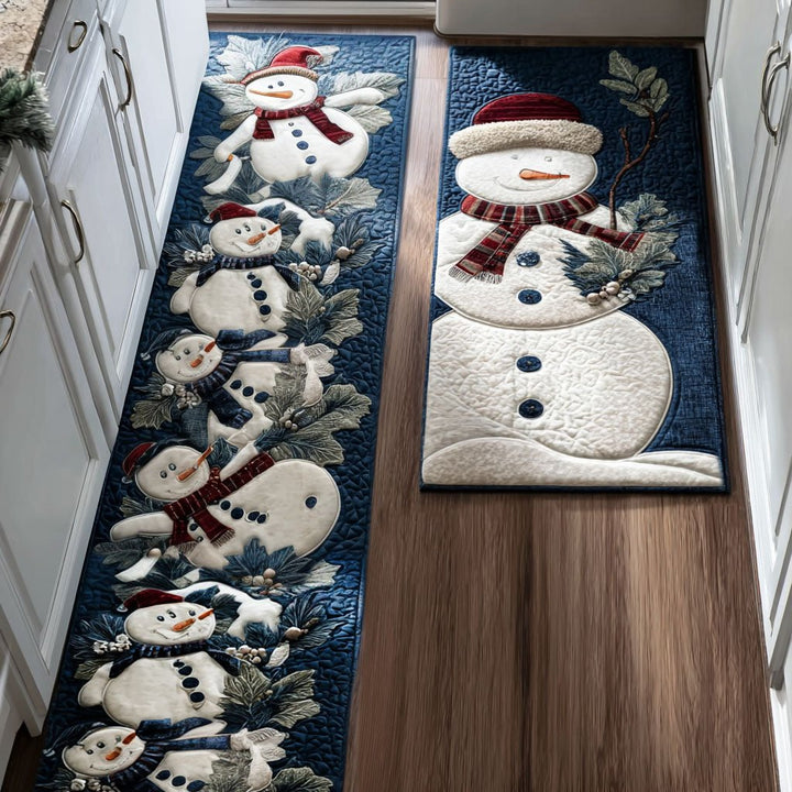 Bonshommes de neige sur fond marine – Tapis de cuisine