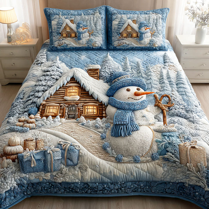 Village des bonshommes de neige – Ensemble de literie matelassé 3 pièces
