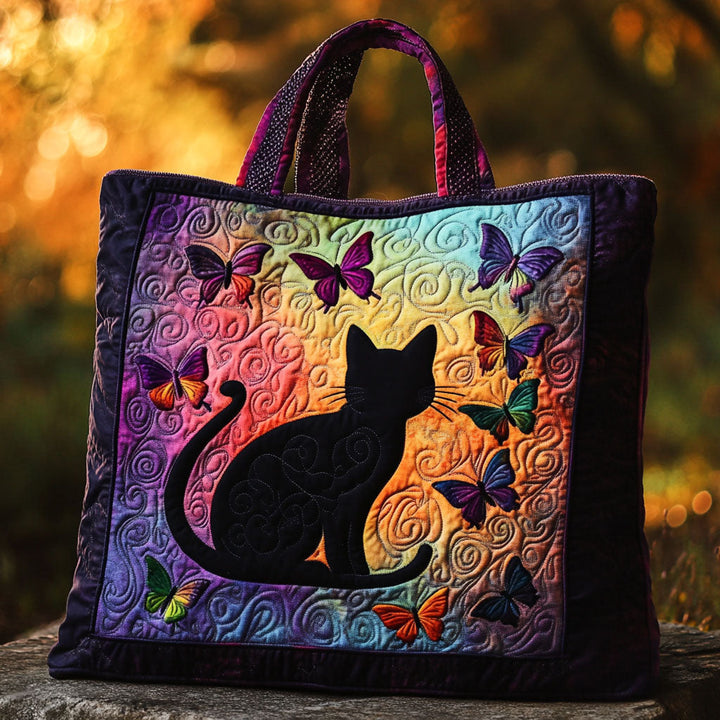 Chat noir et papillons au couchant – Sac fourre-tout matelassé