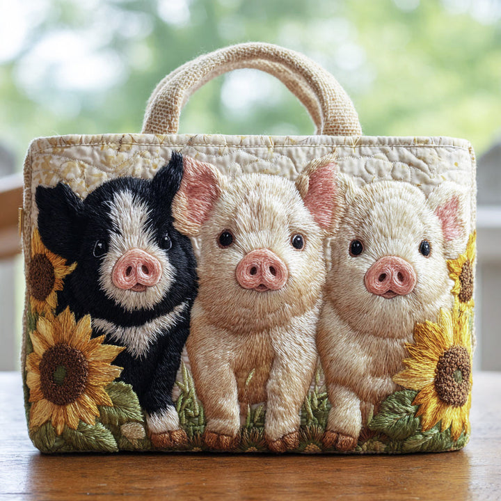 Trois cochons et tournesols – Sac fourre-tout matelassé