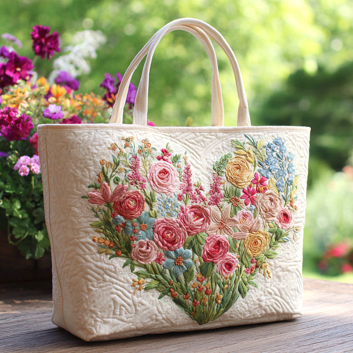 Cœur de fleurs – Sac fourre-tout matelassé