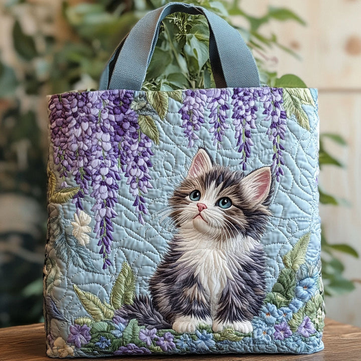 Chaton et glycines – Sac fourre-tout matelassé