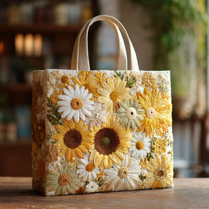 Tournesols sur fond crème – Sac fourre-tout matelassé
