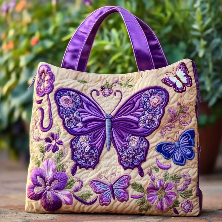 Papillons violets en fleurs – Sac fourre-tout matelassé
