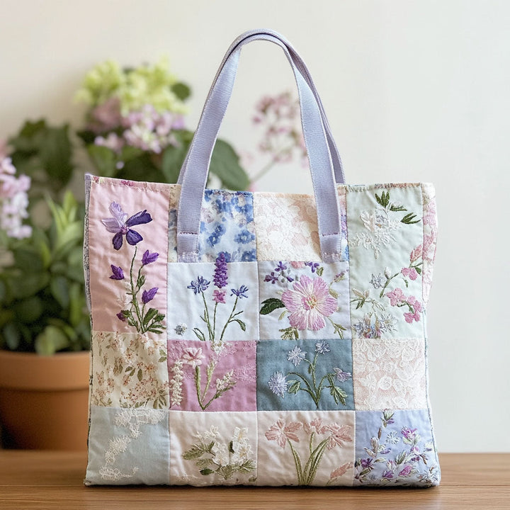 Patchwork fleuri pastel – Sac fourre-tout matelassé