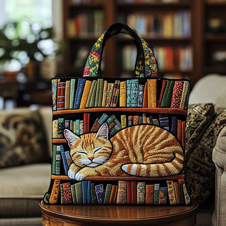 Chat roux sur l’étagère à livres – Sac fourre-tout matelassé