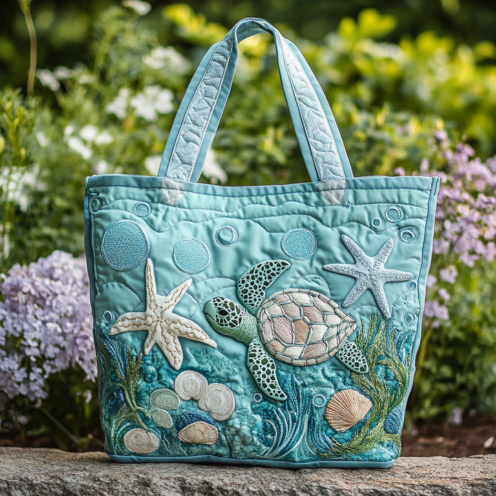 Tortue et coraux turquoise – Sac fourre-tout matelassé