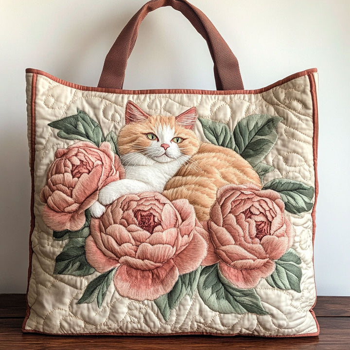 Chat calicot et roses pêche – Sac fourre-tout matelassé