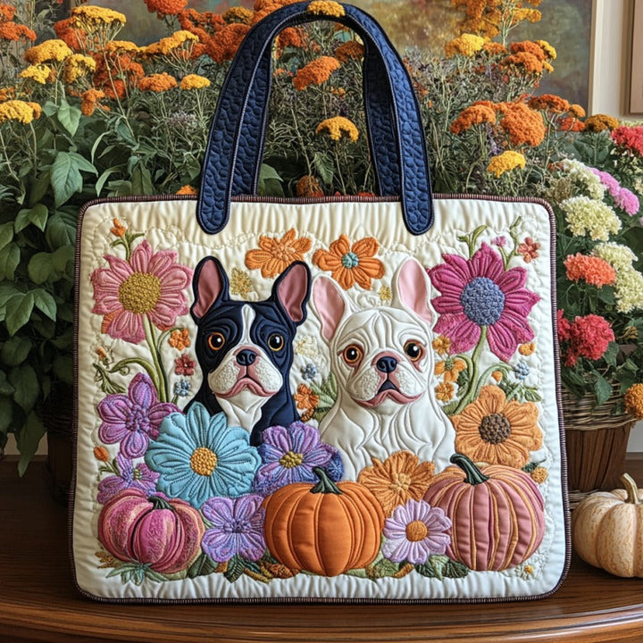 Bouledogues français fleuris – Sac fourre-tout matelassé