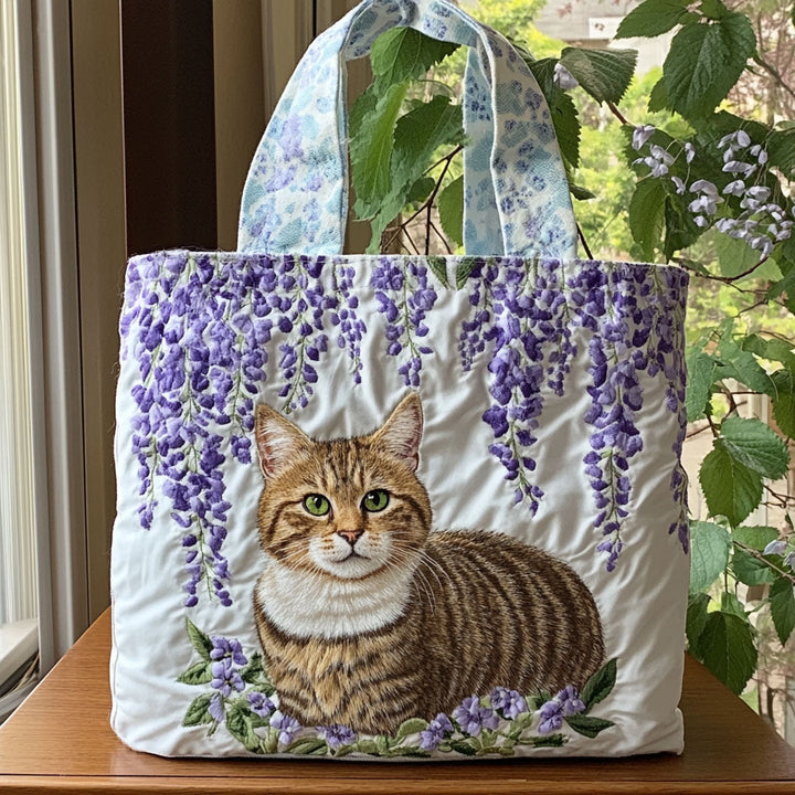 Chat tigré et lavande – Sac fourre-tout matelassé