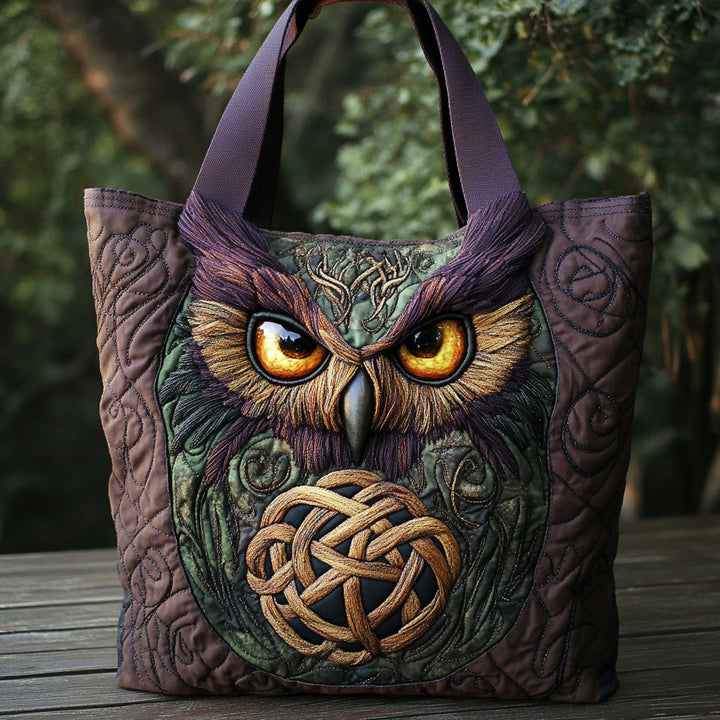 Hibou celtique aux yeux d’or – Sac fourre-tout matelassé