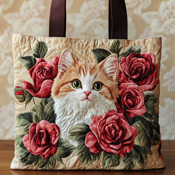 Chaton roux parmi les roses – Sac fourre-tout matelassé