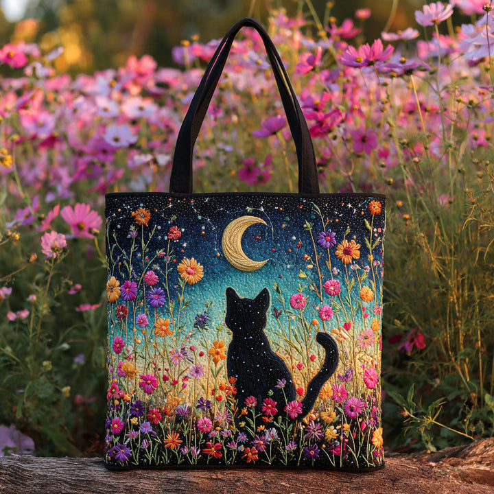 Chat noir sous la lune fleurie – Sac fourre-tout matelassé