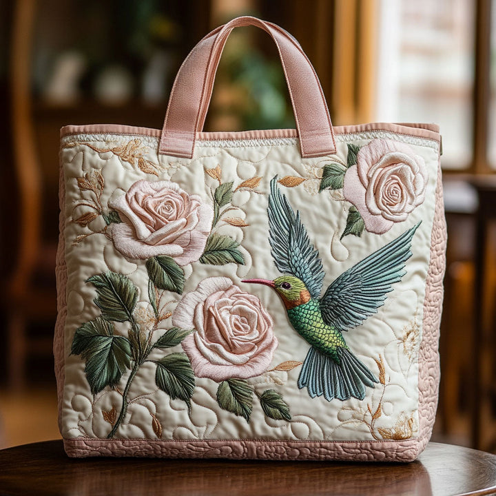 Colibri et roses anciennes – Sac fourre-tout matelassé