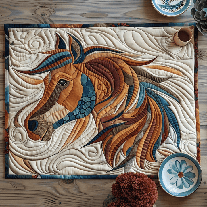 Cheval aux arabesques cuivrées – Napperons matelassés