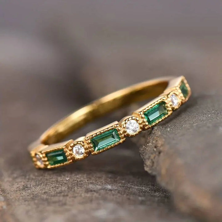 Bague Vintage Dorée avec Zirconium Vert