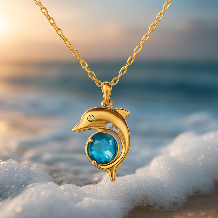 Collier Doré avec Dauphin et Cristal