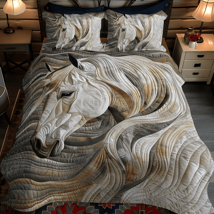 Cheval blanc éclatant – Ensemble de literie matelassé 3 pièces