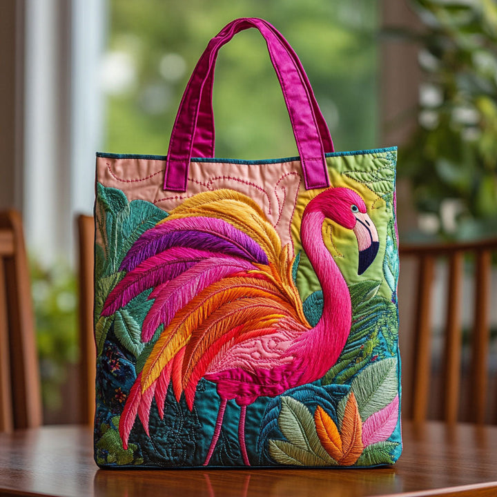 Flamant aux plumes arc-en-ciel – Sac fourre-tout matelassé