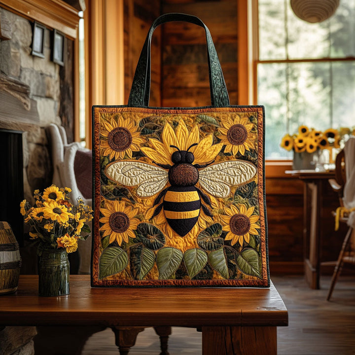 Abeille et tournesols dorés – Sac fourre-tout matelassé