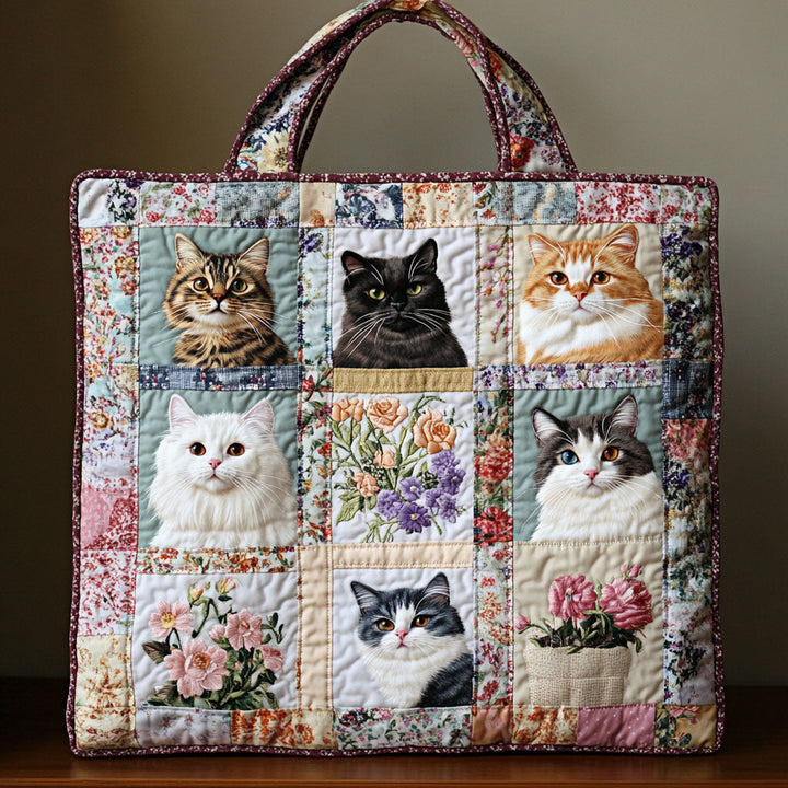 Patchwork de chats fleuris – Sac fourre-tout matelassé