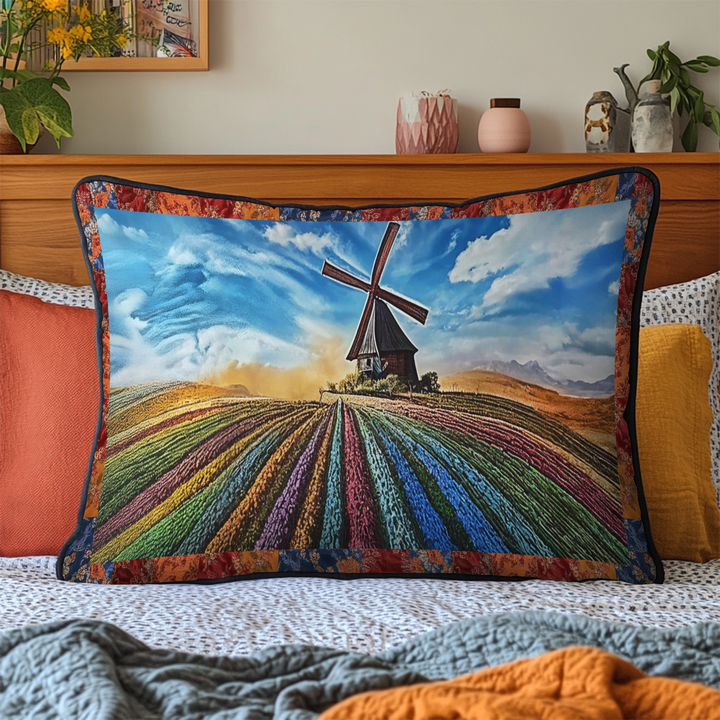 Moulin et champ de tulipes – Taie d’oreiller matelassée