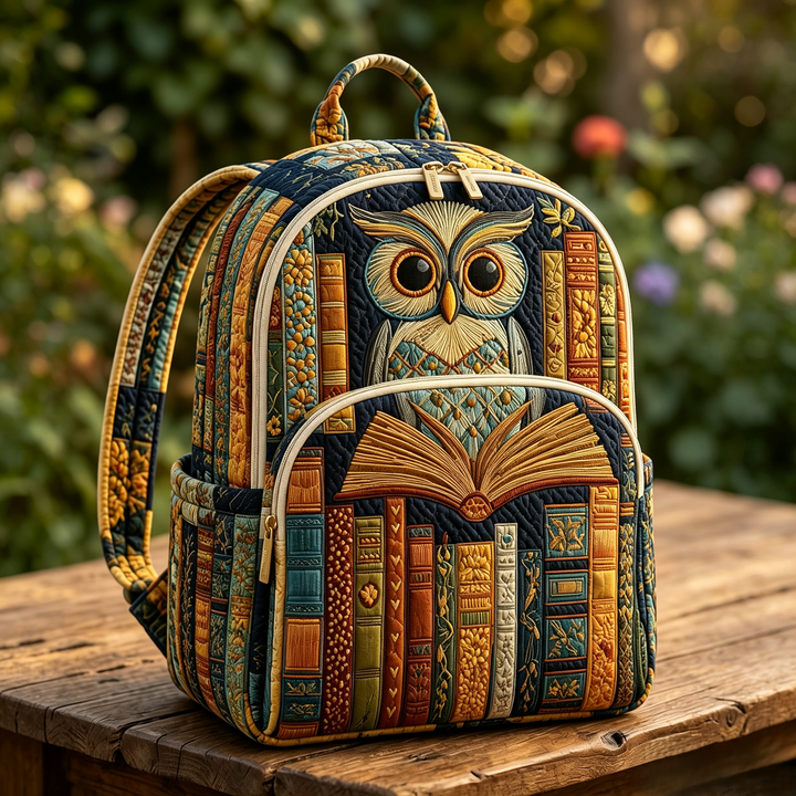 Hibou savant et livres – Sac à dos matelassé