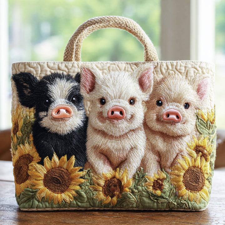 Vache, cochons et tournesols – Sac fourre-tout matelassé