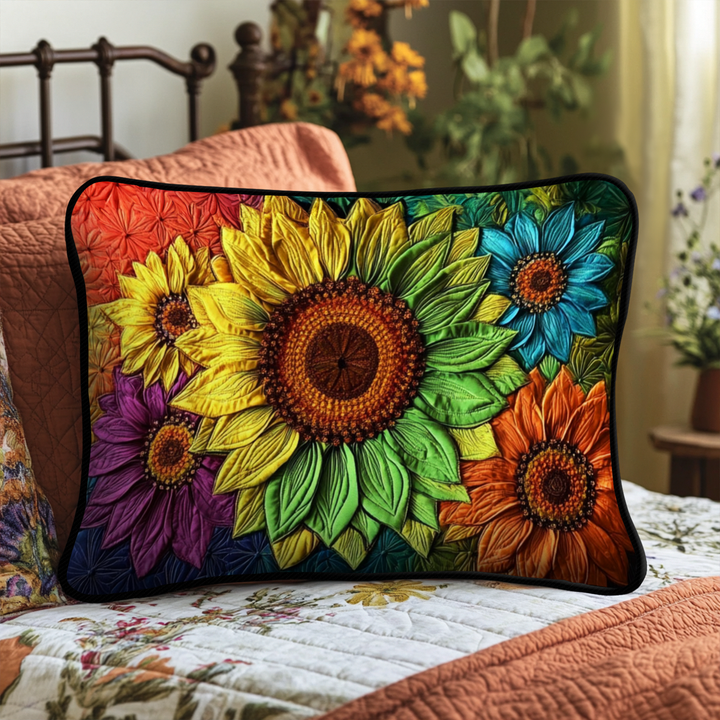 Tournesols multicolores – Taie d’oreiller matelassée