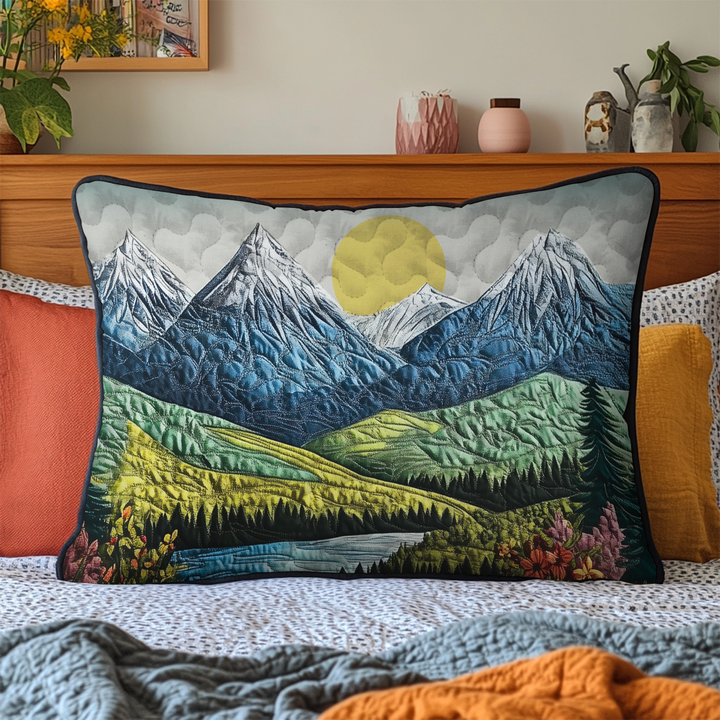 Montagnes et lac au soleil – Taie d’oreiller matelassée