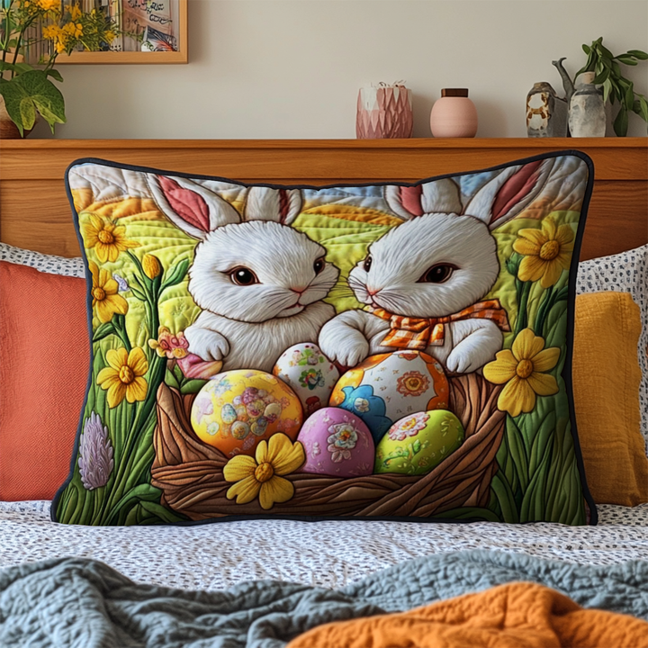 Lapins de Pâques et œufs – Taie d’oreiller matelassée