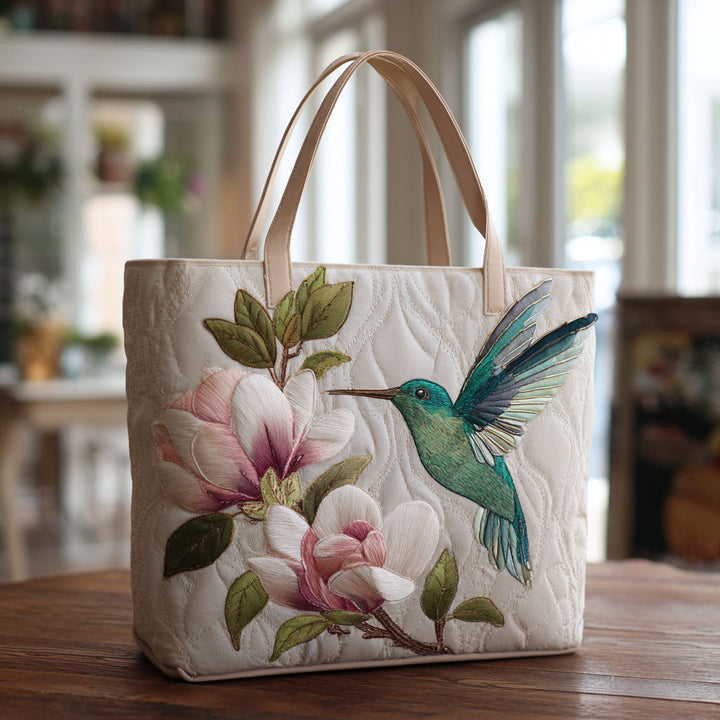 Colibri et magnolias roses – Sac fourre-tout matelassé