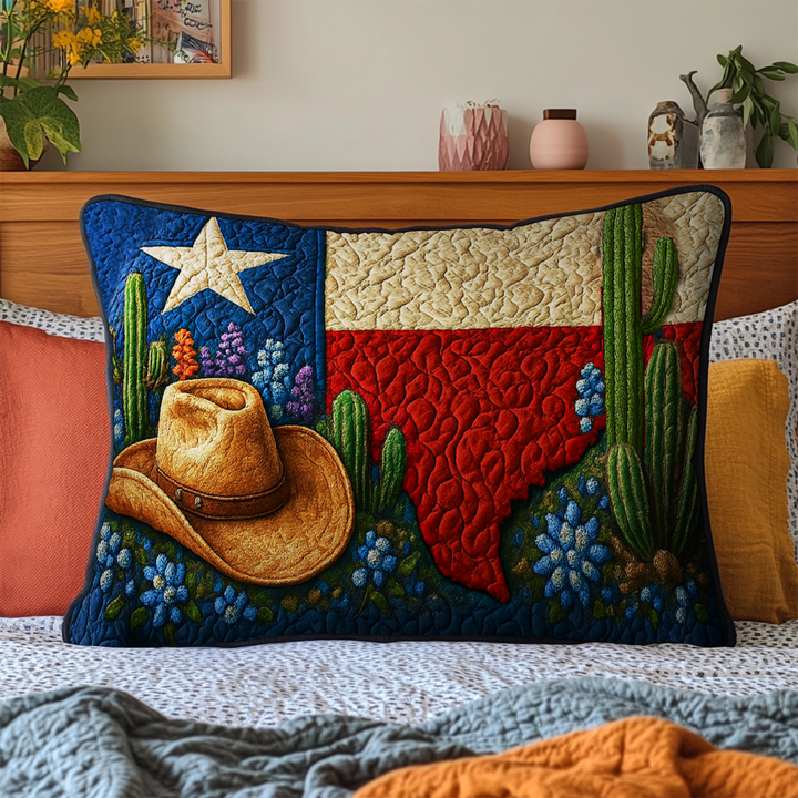 Texas, chapeau et cactus – Taie d’oreiller matelassée