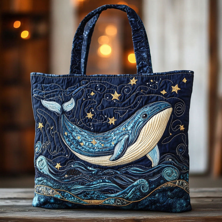 Baleine et vagues étoilées – Sac fourre-tout matelassé