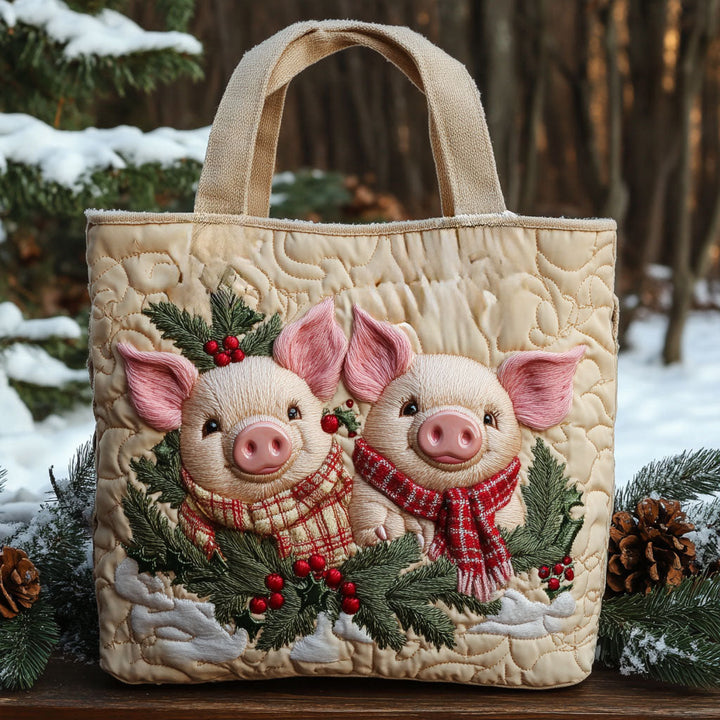 Cochons de Noël au houx – Sac fourre-tout matelassé